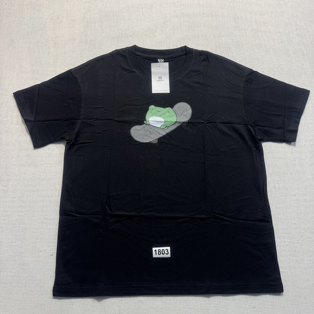 Keevici Frog on Skateboard T-Shirt‎ Unisex Large Black New With Tags